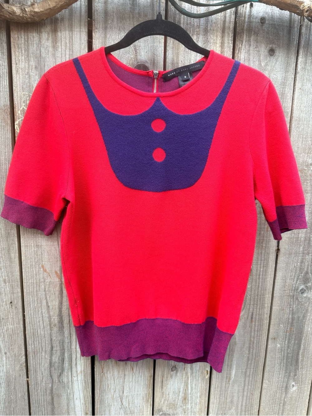 Marc By Marc Jacobs Red and Blue Short Sleeve Knit Top